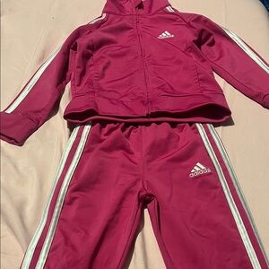 Kids Adidas Fuchsia Tracksuit with Silver Stripes